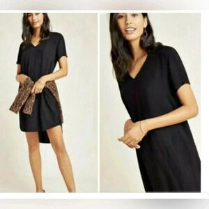 Anthropologie Cloth & Stone Vneck T-shirt Dress Hi Low Size M Black Goth Emo